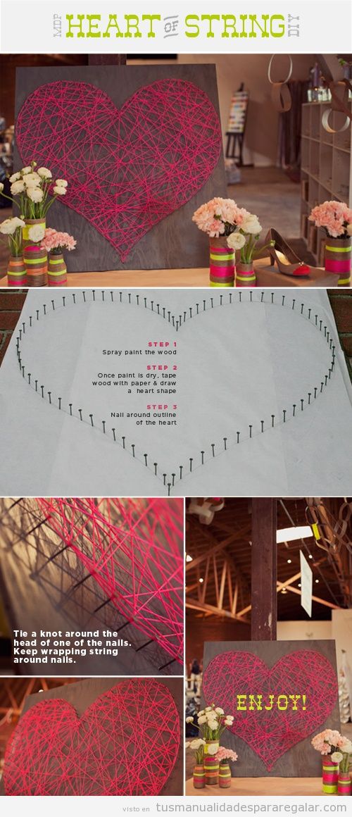 Manualidades para regalar a una novia en San Valentín, hilorama con forma de corazón