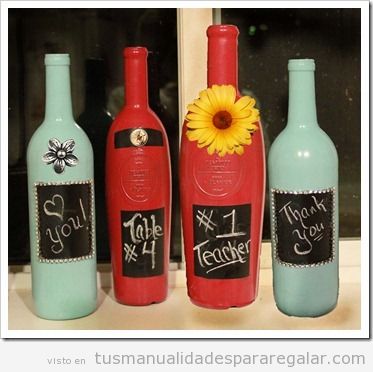 Manualidades regalar botellas pintadas con pizarra