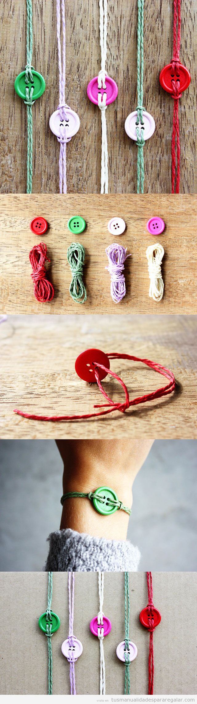 Regalos hechos a mano, pulsera de cuerdas y botones DIY