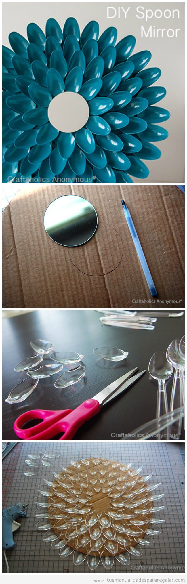 Regalos hechos a mano: espejo decorado con cucharas de plástico