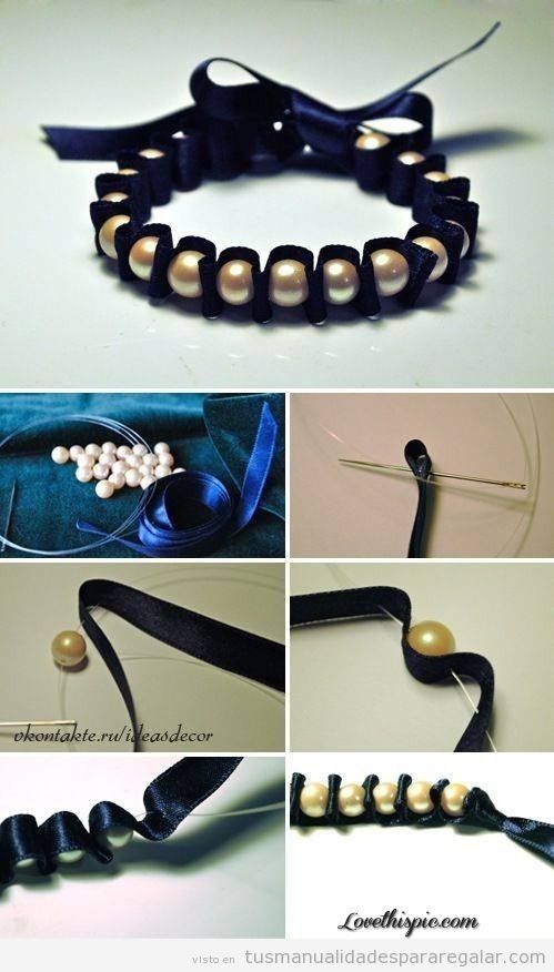 Manualidades regalar, tutorial para hacer una pulsera de cinta y perlas