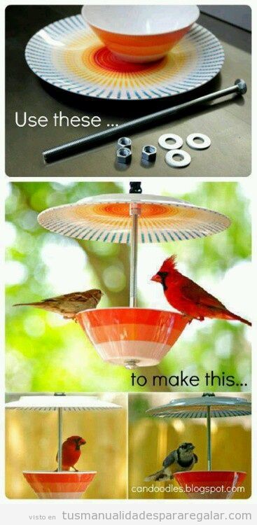 Tutorial bebedero de pájaros con una taza y plato, DIY